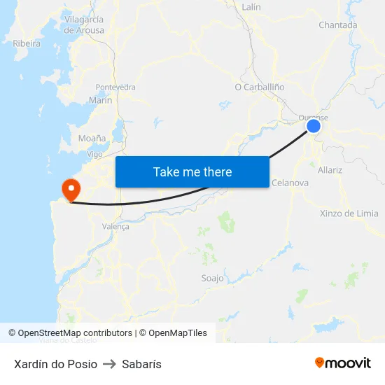 Xardín do Posio to Sabarís map