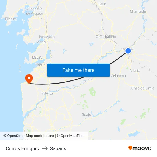 Curros Enríquez to Sabarís map