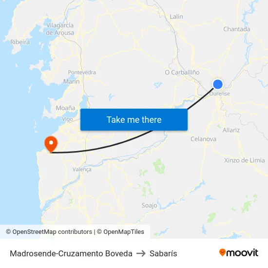 Madrosende-Cruzamento Boveda to Sabarís map