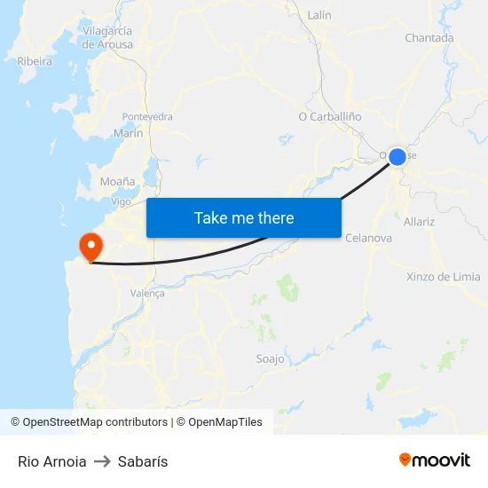 Rio Arnoia to Sabarís map