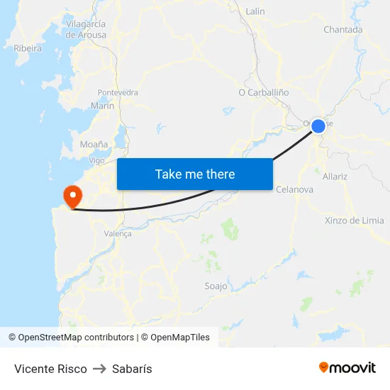 Vicente Risco to Sabarís map