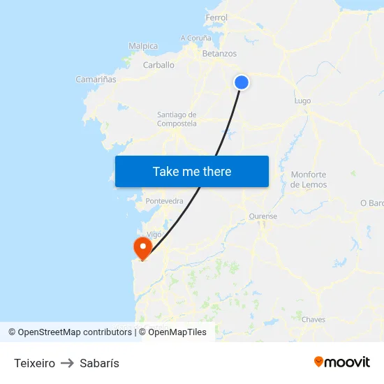 Teixeiro to Sabarís map