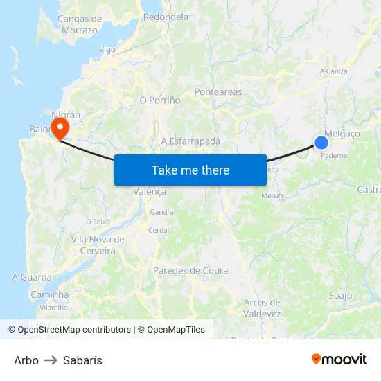 Arbo to Sabarís map