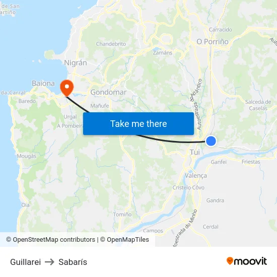 Guillarei to Sabarís map