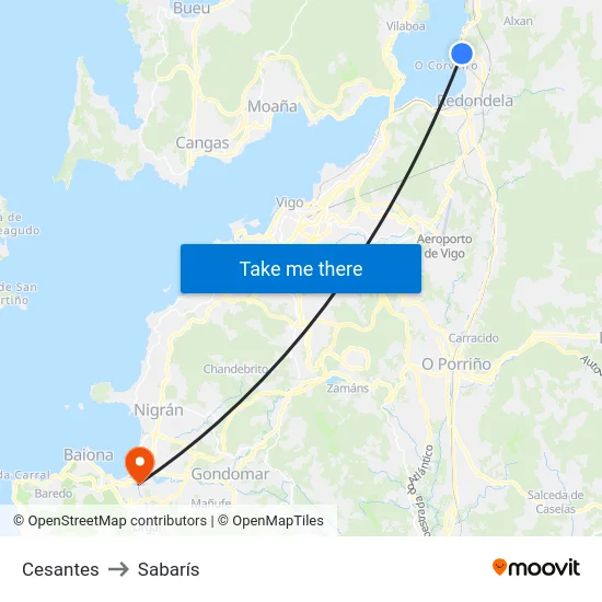 Cesantes to Sabarís map