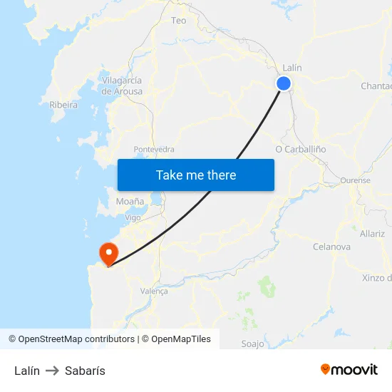 Lalín to Sabarís map