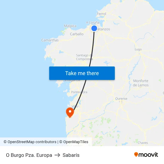 O Burgo to Sabarís map