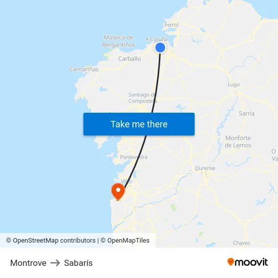 Montrove to Sabarís map