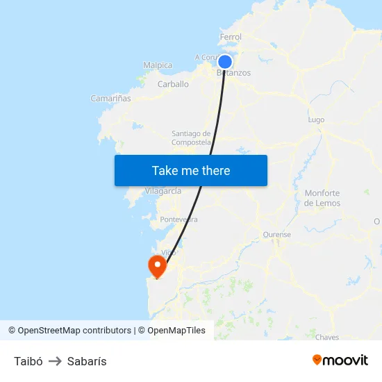 Taibó to Sabarís map