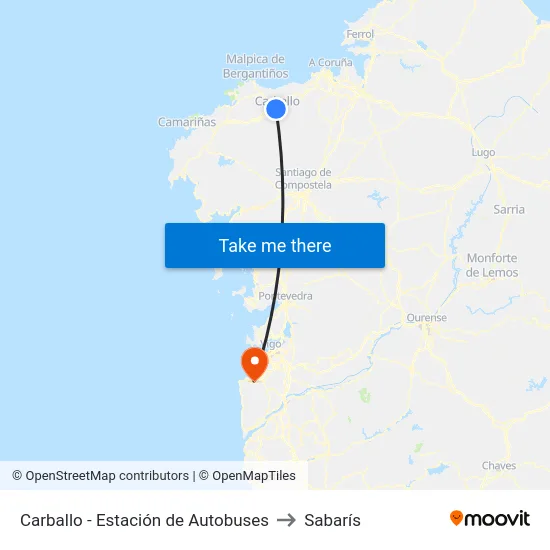 Carballo - Estación de Autobuses to Sabarís map