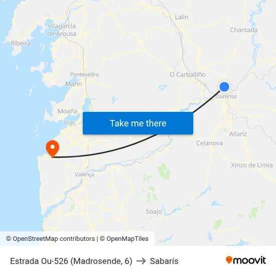 Estrada Ou-526 (Madrosende, 6) to Sabarís map