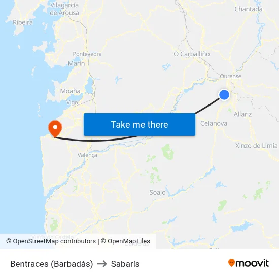 Bentraces (Barbadás) to Sabarís map