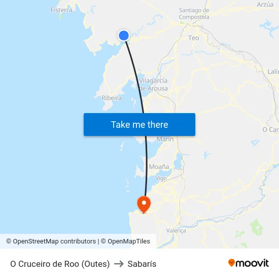 O Cruceiro de Roo (Outes) to Sabarís map