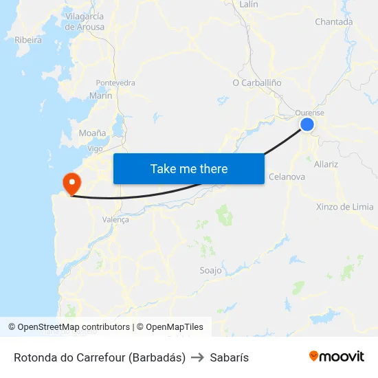 Rotonda do Carrefour (Barbadás) to Sabarís map