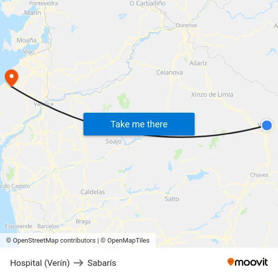 Hospital (Verín) to Sabarís map