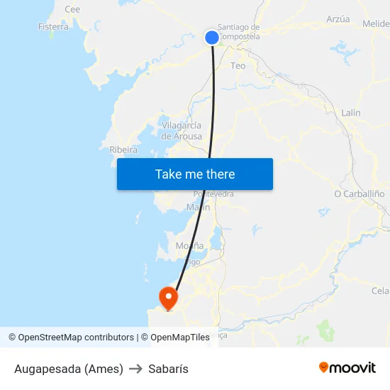 Augapesada (Ames) to Sabarís map