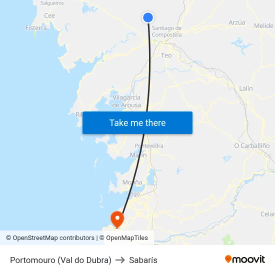 Portomouro (Val do Dubra) to Sabarís map
