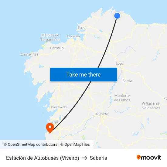 Estación de Autobuses (Viveiro) to Sabarís map