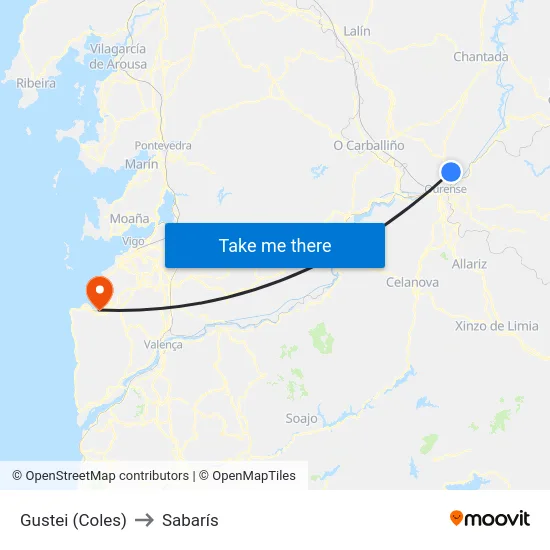 Gustei (Coles) to Sabarís map