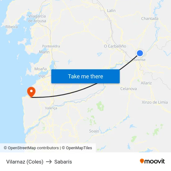 Vilarnaz (Coles) to Sabarís map