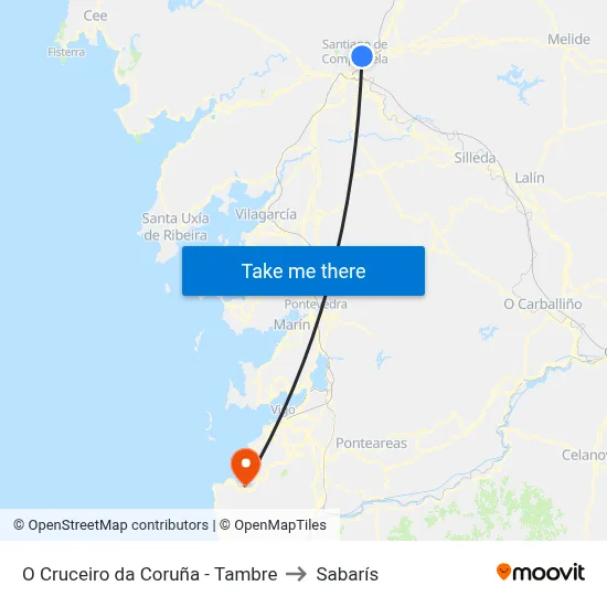 Cruceiro da Coruña - Tambre to Sabarís map