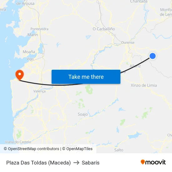 Plaza Das Toldas (Maceda) to Sabarís map