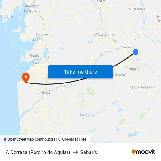 A Derrasa (Pereiro de Aguiar) to Sabarís map