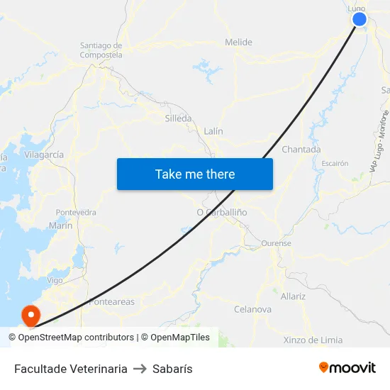 Facultade Veterinaria to Sabarís map