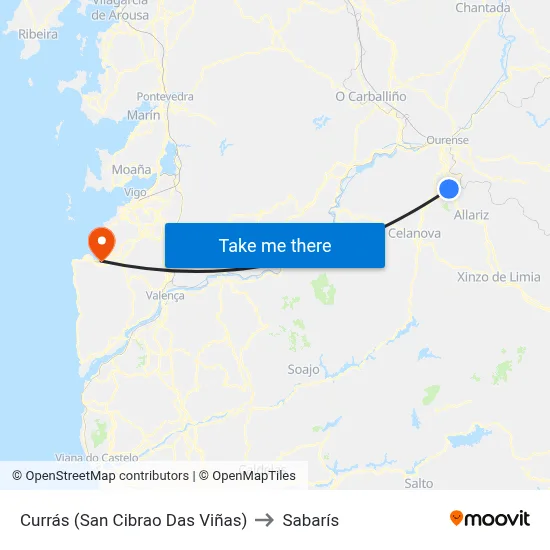Currás (San Cibrao Das Viñas) to Sabarís map
