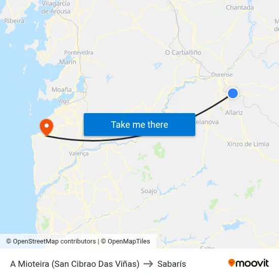 A Mioteira (San Cibrao Das Viñas) to Sabarís map