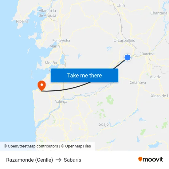 Razamonde (Cenlle) to Sabarís map