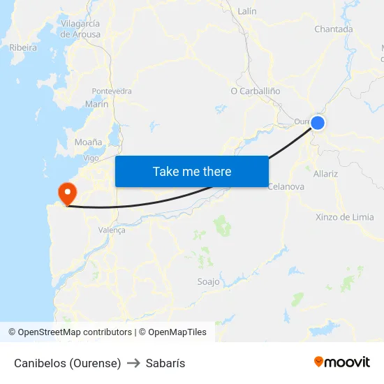Canibelos (Ourense) to Sabarís map