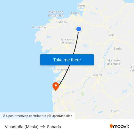 Visantoña (Mesía) to Sabarís map