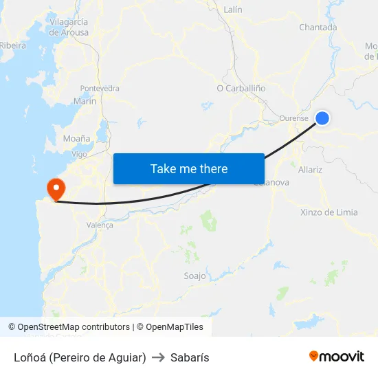 Loñoá (Pereiro de Aguiar) to Sabarís map
