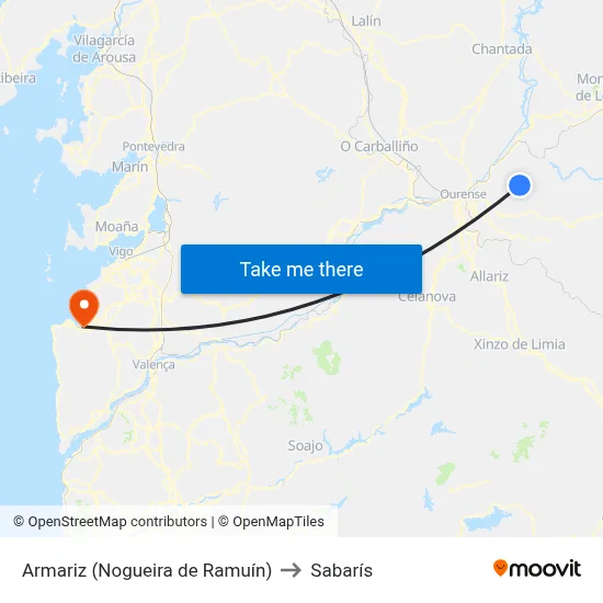 Armariz (Nogueira de Ramuín) to Sabarís map
