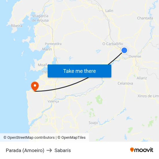 Parada (Amoeiro) to Sabarís map