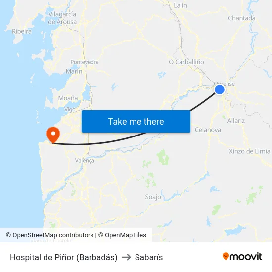Hospital de Piñor (Barbadás) to Sabarís map