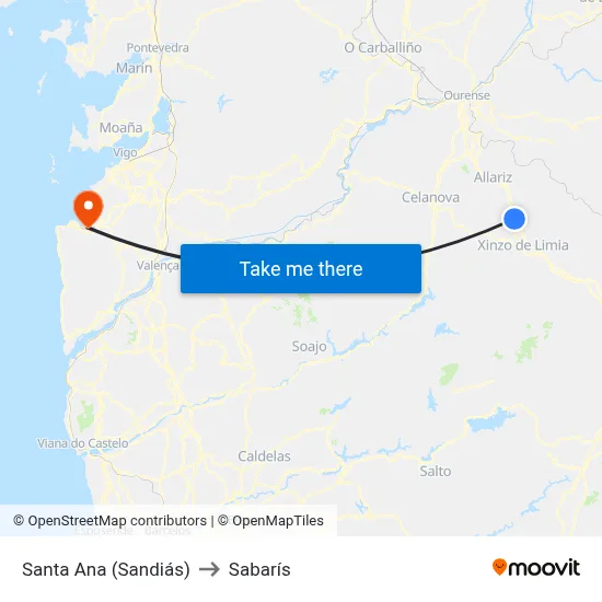 Santa Ana (Sandiás) to Sabarís map
