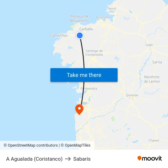 A Agualada (Coristanco) to Sabarís map