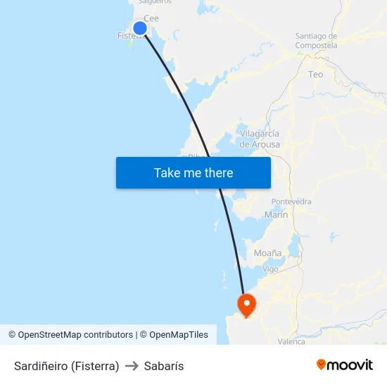 Sardiñeiro (Fisterra) to Sabarís map