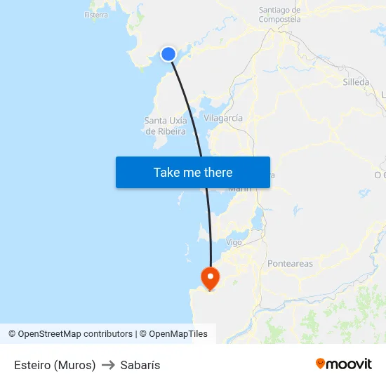 Esteiro (Muros) to Sabarís map