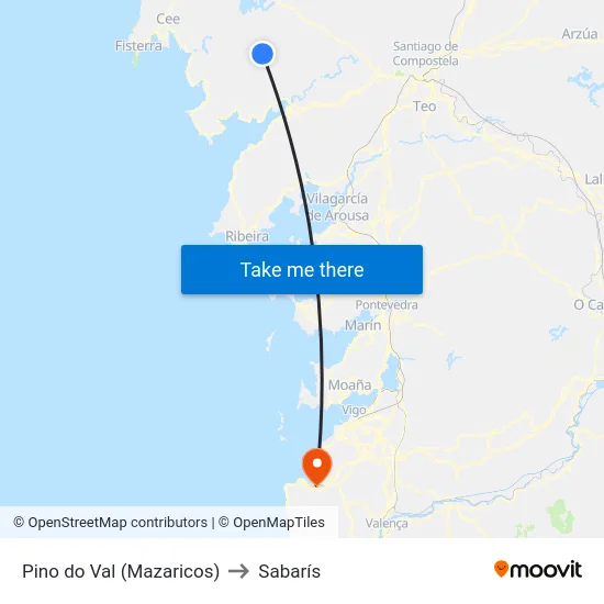 Pino do Val (Mazaricos) to Sabarís map