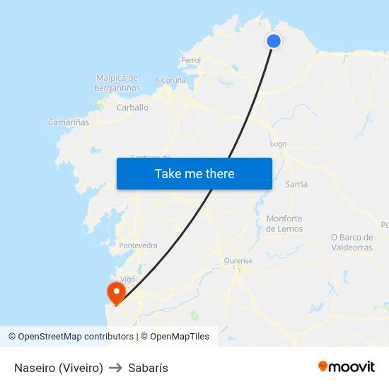 Naseiro (Viveiro) to Sabarís map
