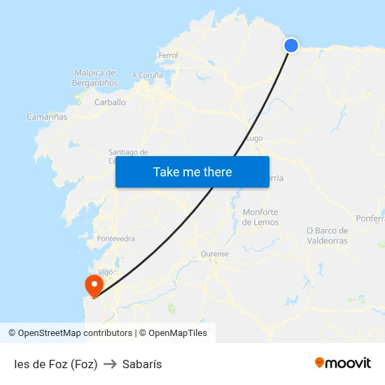 Ies de Foz (Foz) to Sabarís map