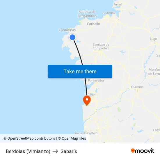 Berdoias (Vimianzo) to Sabarís map