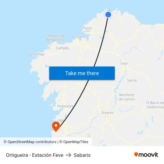 Ortigueira - Estación Feve to Sabarís map