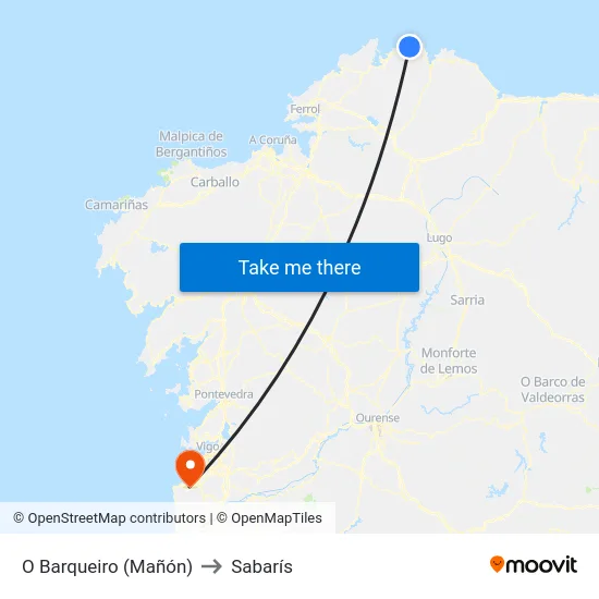 O Barqueiro (Mañón) to Sabarís map