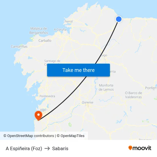 A Espiñeira (Foz) to Sabarís map