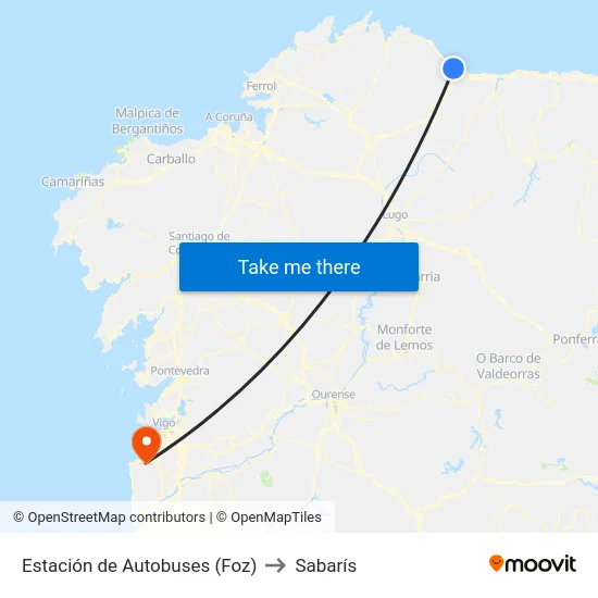 Estación de Autobuses (Foz) to Sabarís map
