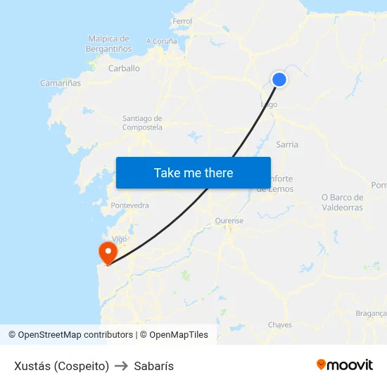 Xustás (Cospeito) to Sabarís map